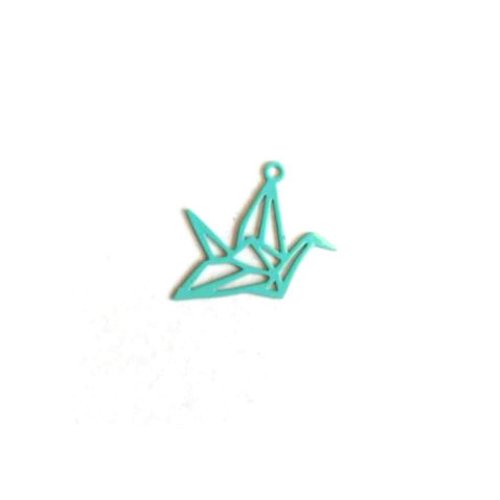 Lot estampe oiseau origami turquoise 15x20mm x10 lottu6-2