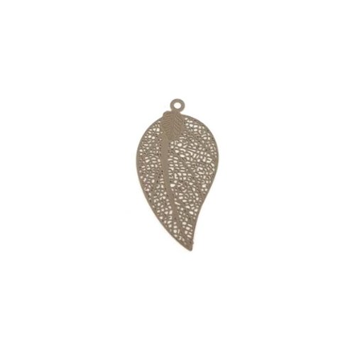 Estampe filigrane feuille marron en métal 38x19mm x1 ou x10 gema-20