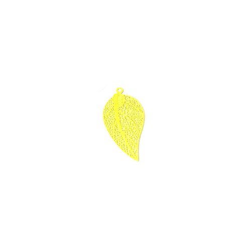 Estampe filigrane feuille jaune en métal 38x19mm x1 ou x10 geja-20