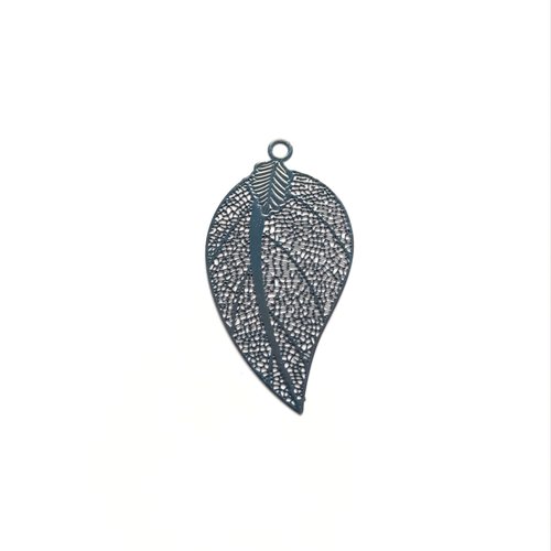 Estampe filigrane feuille bleu marine en métal 52x28mm x1 ou x10 geble-19