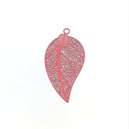 Estampe filigrane feuille rose en métal 52x28mm x1 ou x10 geros-14