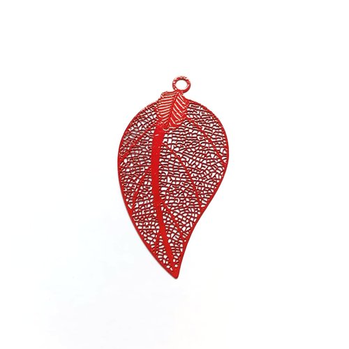 Estampe filigrane feuille rouge en métal 52x28mm x1 ou x10 gerou-52