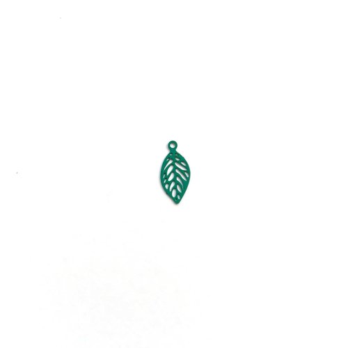 Breloque filigrane feuille verte en métal 11x5mm x1 ou x10 ve29-4