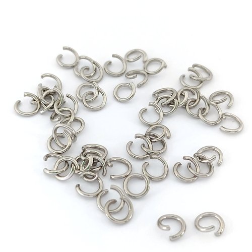 Anneaux de jonction ouverts argentés acier inox 5x0,8 mm x50 ou x500 app-170