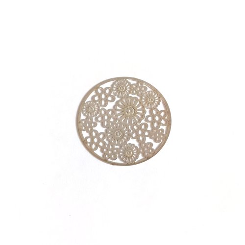 Estampe filigrane rond fleuri argenté 32mm ea4-5