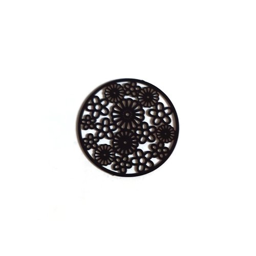 Estampe filigrane rond fleuri noir 32mm geno-18