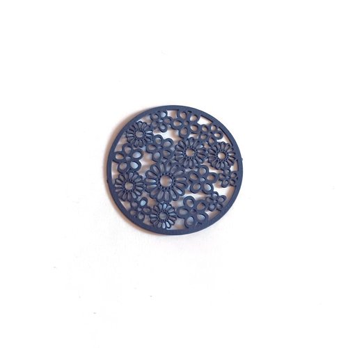 Estampe filigrane rond fleuri gris foncé 32mm gegr-11