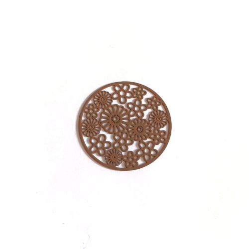 Estampe filigrane rond fleuri marron 32mm gema-9