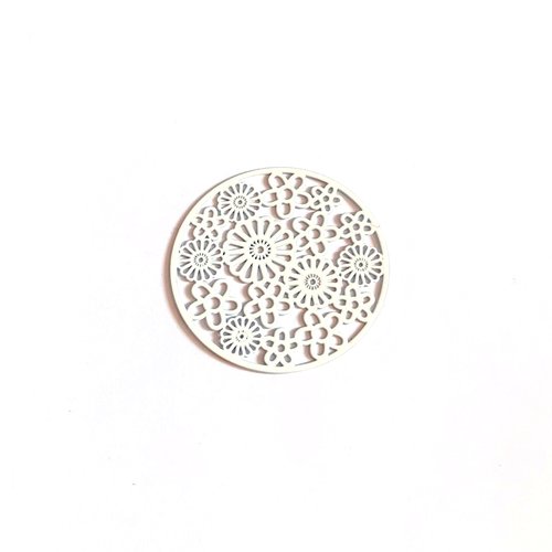 Estampe filigrane rond fleuri blanc 32mm geblc-4