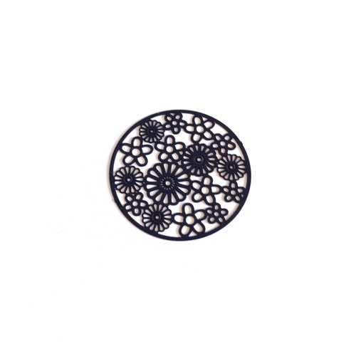 Estampe filigrane rond fleuri bleu marine 32mm geble-59