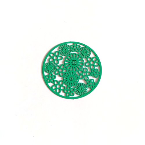 Estampe filigrane rond fleuri, turquoise 32mm getu-13