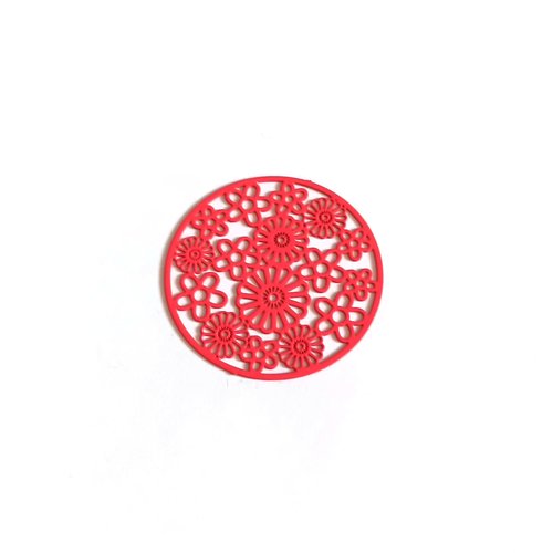 Estampe filigrane rond fleuri rose 32mm geros-55