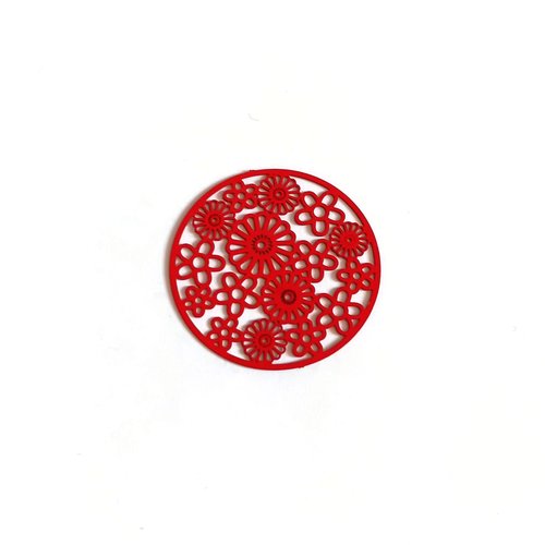 Estampe filigrane rond fleuri rouge 32mm gerou-6