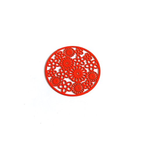 Estampe filigrane rond fleuri, orange 32mm geor-6