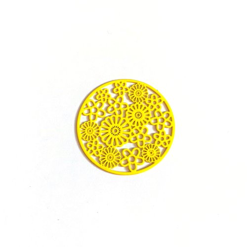 Estampe filigrane rond fleuri jaune 32mm geja-23