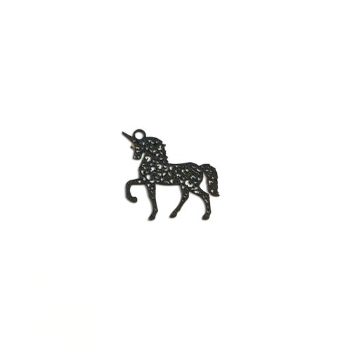 Estampe filigrane licorne noire en métal 21x23mm no18-7