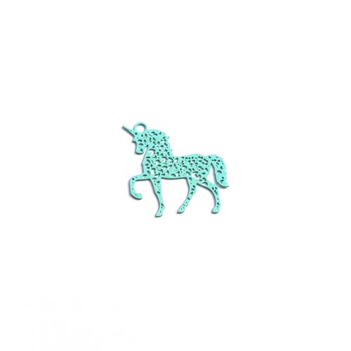 Estampe filigrane licorne turquoise en métal 21x23mm tu18-10