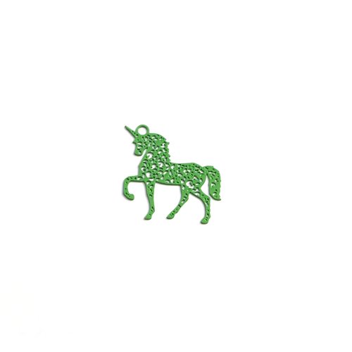 Estampe filigrane licorne verte en métal 21x23mm ve21-6