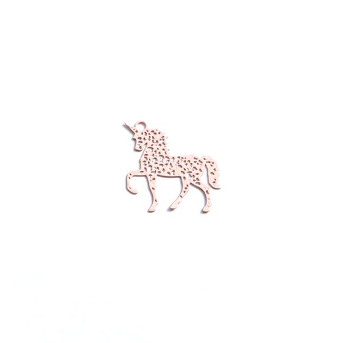 Estampe filigrane licorne rose en métal 21x23mm ros27-2