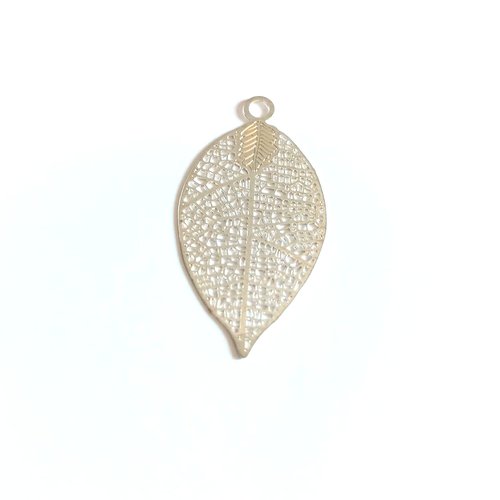 Estampe filigrane feuille argentée en métal 38x20mm x1 ou x10 ea4-14