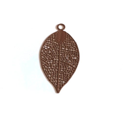 Estampe filigrane feuille marron en métal 38x20mm x1 ou x10 gema-17