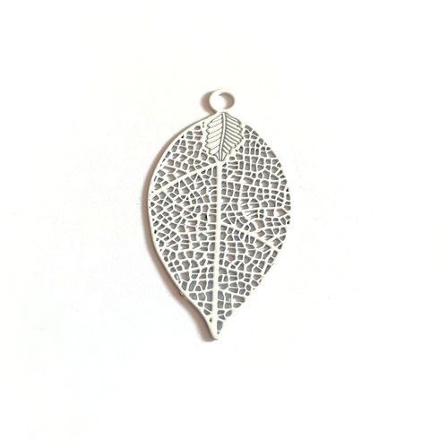 Estampe filigrane feuille blanche en métal 38x20mm x1 ou x10 geblc-14
