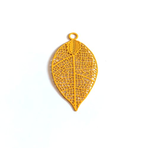 Estampe filigrane feuille jaune 38x20mm geja-26