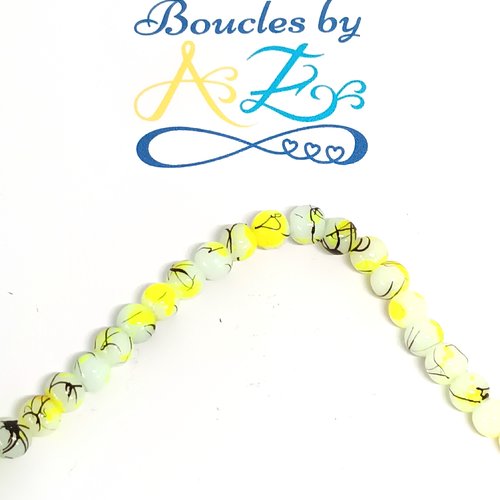 *perles rondes tricolores jaune fluo/noir/blanc 4mm x50 pja4-6*