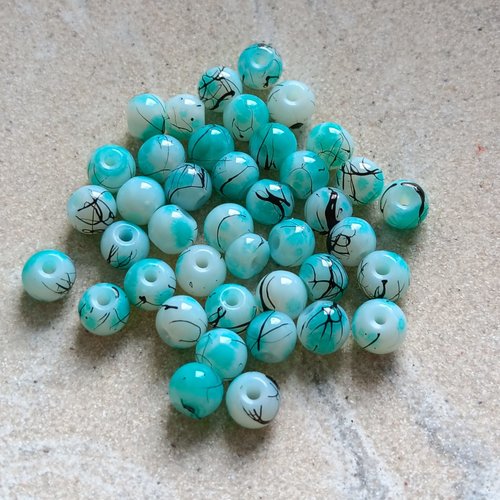 Perles rondes tricolores turquoise/noir/blanc 6mm ptu8-3