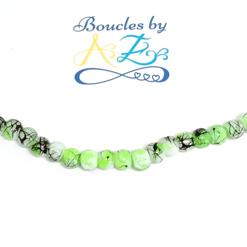 *perles rondes tricolores vert/noir/blanc 6mm x50 pve3-14*