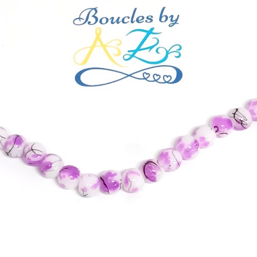 *perles rondes tricolores violet/noir/blanc 6mm x50 pvi2-13*