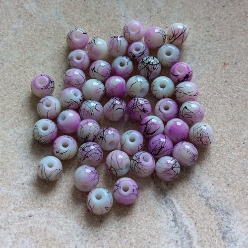 *perles rondes tricolores violet/noir/blanc 6mm x50 pvi2-13*