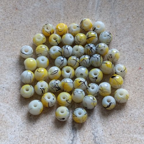 Perles rondes tricolores jaune/noir/blanc 6mm pja9-9