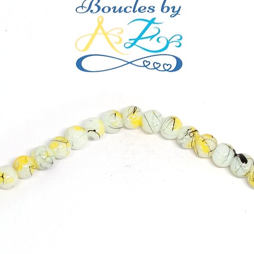 *perles rondes tricolores jaune/noir/blanc 6mm x50 pja9-9*