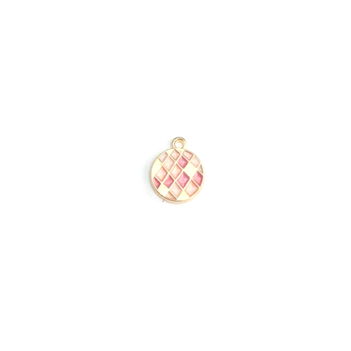 Lot breloque ronde émaillée rose 17x14mm x10 lotdo45-7
