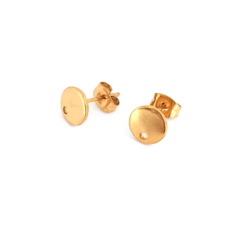 Clous d'oreilles ronds dorés en acier inox 8mm sbopu-26