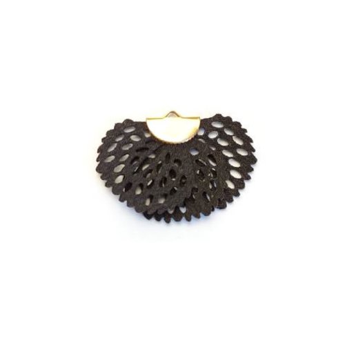 Breloque pompon éventail noir en simili cuir 25x38mm x1 ou x10 geno-5