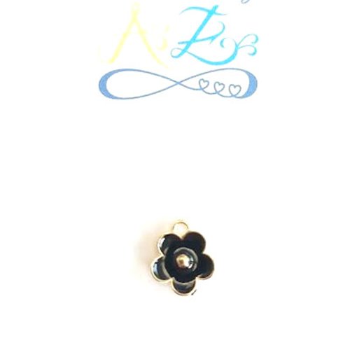 *lot breloque fleur émaillée dorée et noire 13x11mm x10 lotdo16-5*