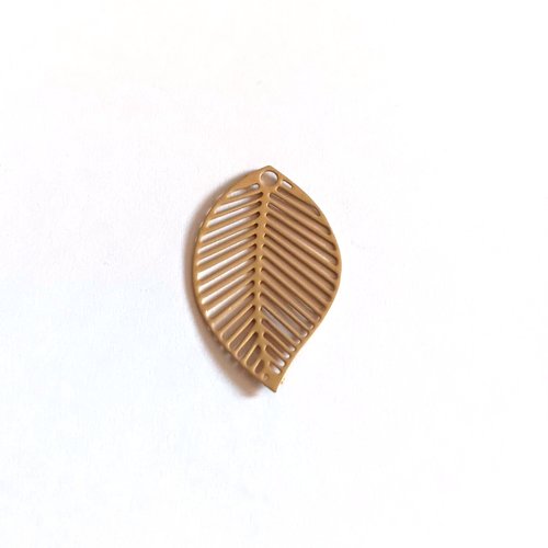 Estampe filigrane feuille beige en métal 22x13mm x1 ou x10 blc15-7