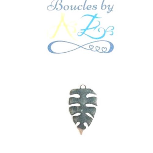 *estampe feuille tropicale argentée 22x13mm ar37-3*