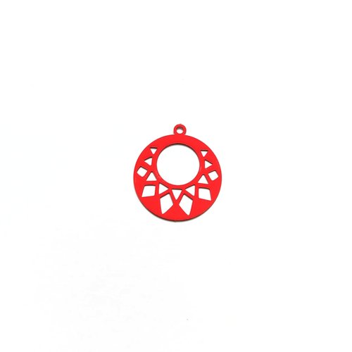 Breloque filigrane rosace rouge 22x20mm rou5-3