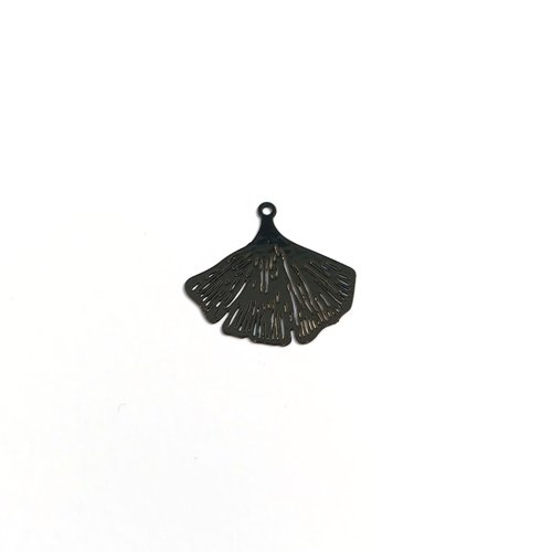 Estampe filigrane feuille de ginkgo noire en métal 20x25mm no18-6