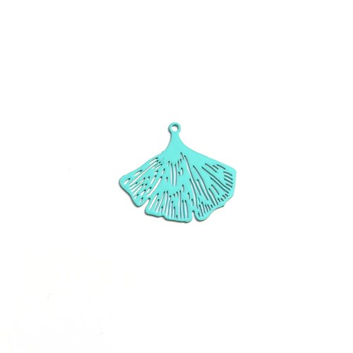 Estampe filigrane feuille de ginkgo turquoise en métal 20x25mm x1 ou x10 tu18-9