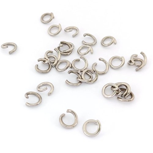 Anneaux de jonction ouverts argentés acier inox 6x1 mm x50 ou x500 app-107