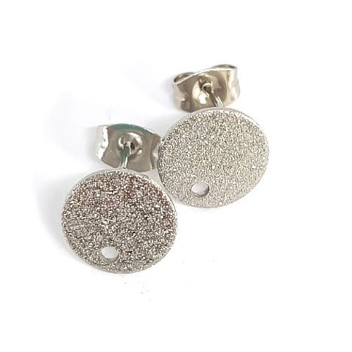 Clous d'oreilles ronds argentés pailletés 10mm acier inox sbopu-41