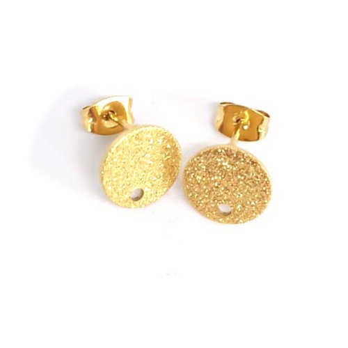 Clous d'oreilles ronds pailletés dorés 10mm acier inoxydable sbopu-63