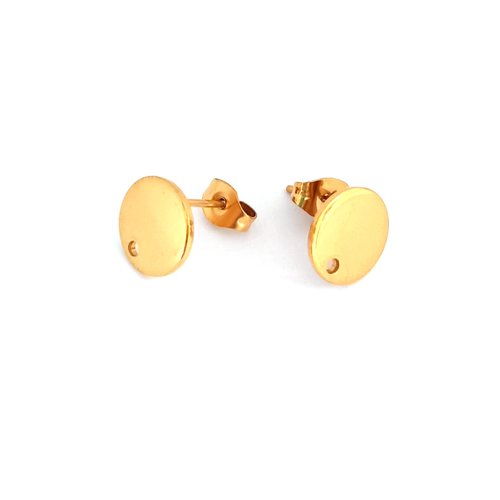 Clous d'oreilles ronds en acier inoxydable doré 10mm sbopu-90