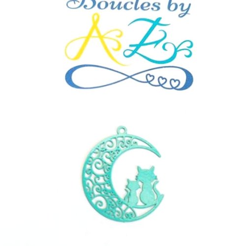 *lot estampe demi-lune chats turquoise 25x20mm x10 lotgetu-31.*
