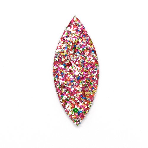 *estampe navette rose multicolore pailletée 59x25mm geros-90*