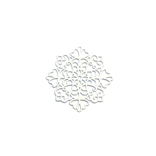 Estampe filigrane flocon de neige blanche en métal 38mm x1 ou x10 geblc-41